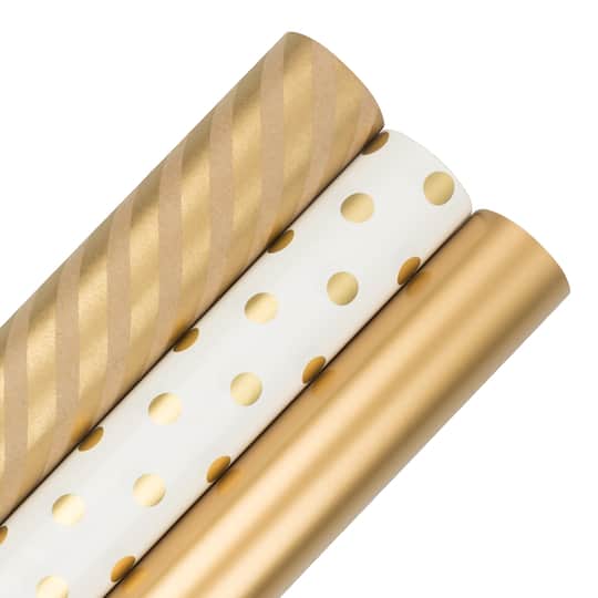 JAM Paper Premium Holiday Assorted Gold Gift Wrap, 3ct.